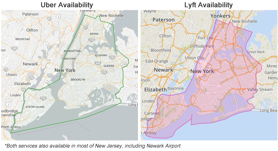 Uber & Lyft service area in New York