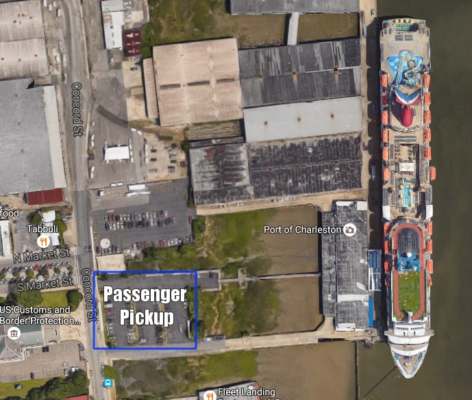 Map of where to pickup cruise passengers in Charleston