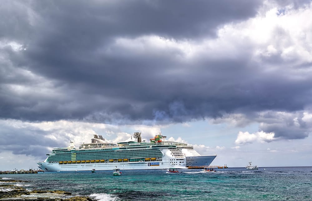A cruise ship in a stormy port