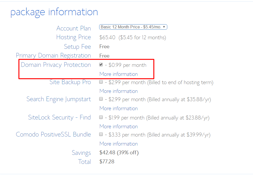 Bluehost privacy protection