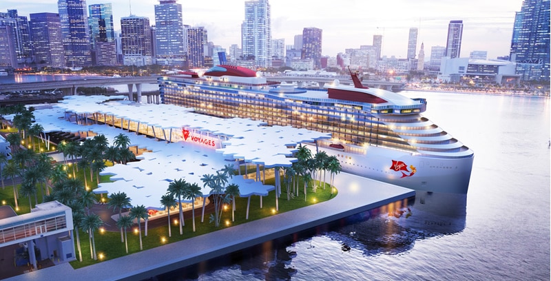 Virgin cruise terminal with ship