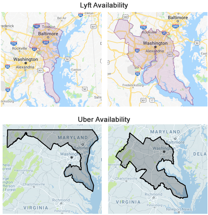 Coverage map for Uber and Lyft