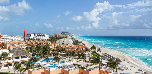 Cancun resorts along the coast