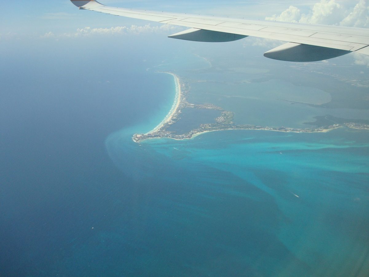 Cancun hotel zone from air
