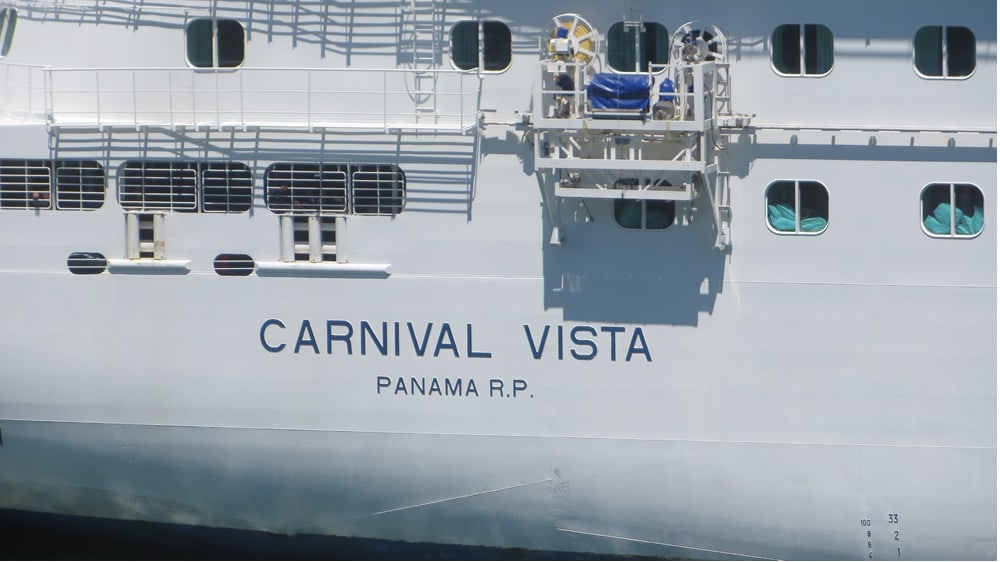 Carnival Vista signage with Panama registration