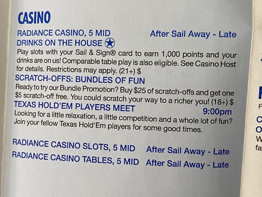Open times for the ship casino