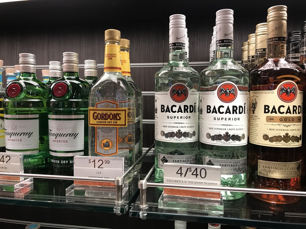 Discounted alcohol in a duty-free cruise shop