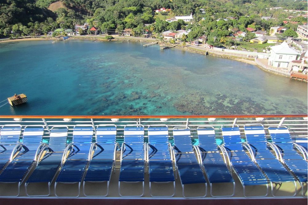 Empty sun chairs on a cruise ship