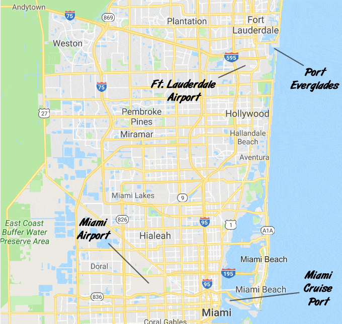 Florida airports in relation to cruise ports