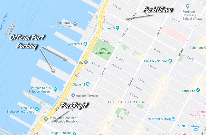 Manhattan cruise parking map