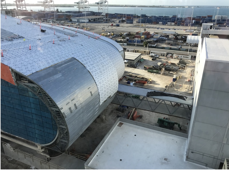 View of construction of NCL Terminal B in Miami