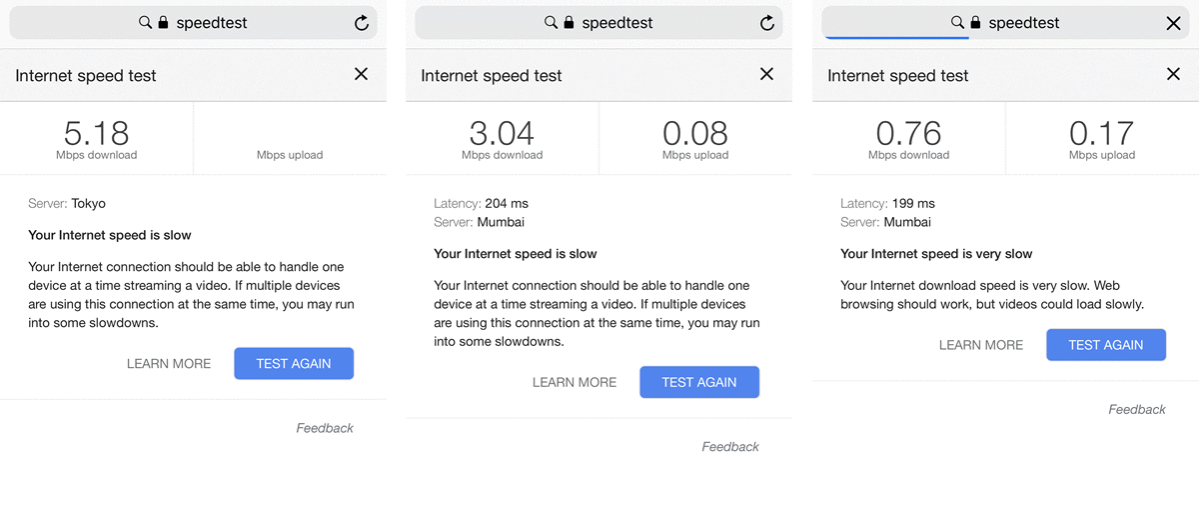 Speed test of Norwegian Internet service