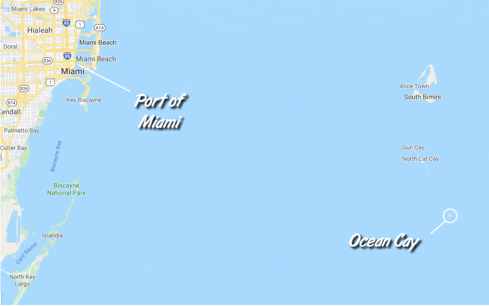 Map showing the location of Ocean Cay