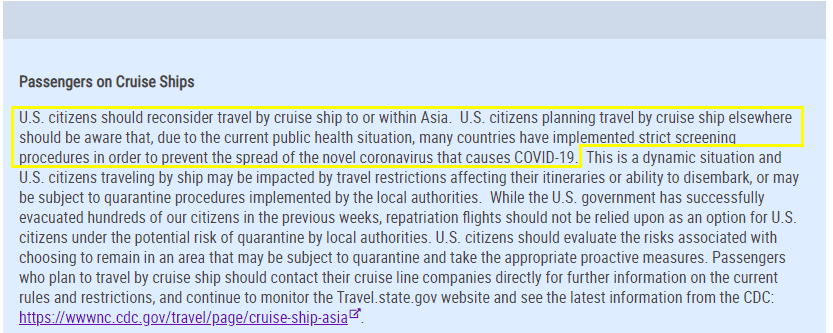 State Department statement on cruising to Asia