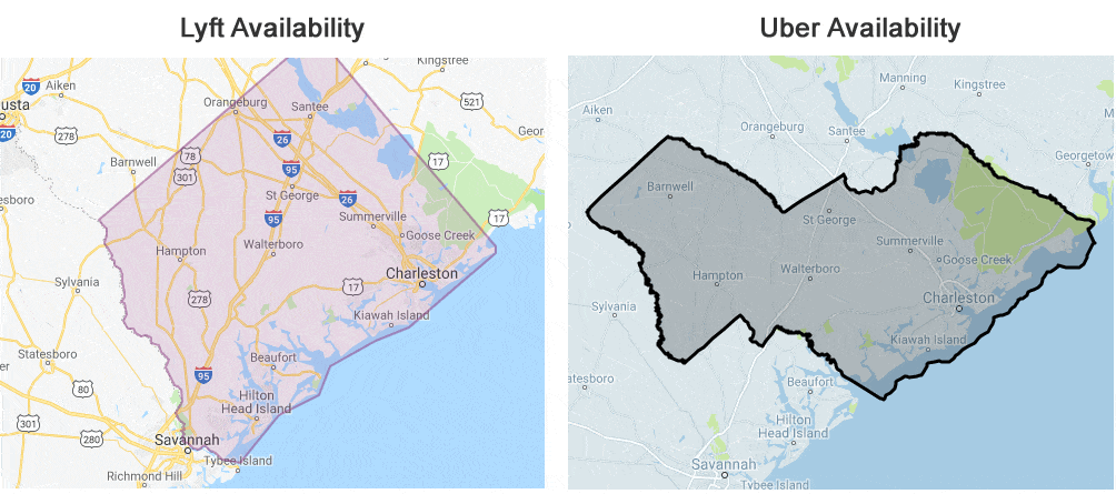 Uber and Lyft availability in Charleston